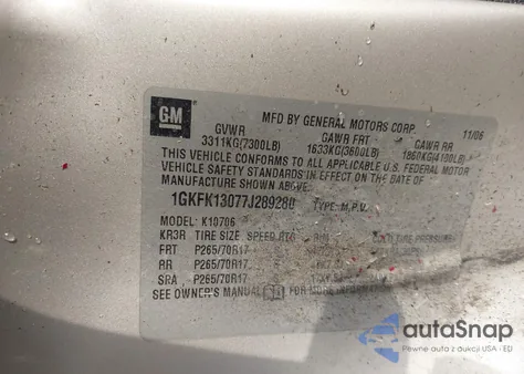 2007 GMC Yukon Sle из США, поврежденный, VIN 1GKFK13077J289280